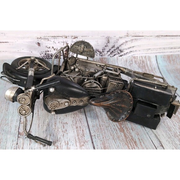 Vintage 1940s Aged Black Metal Motorcycle Model 15''x 8'' X 5'' Display Piece - Picture 7 of 17